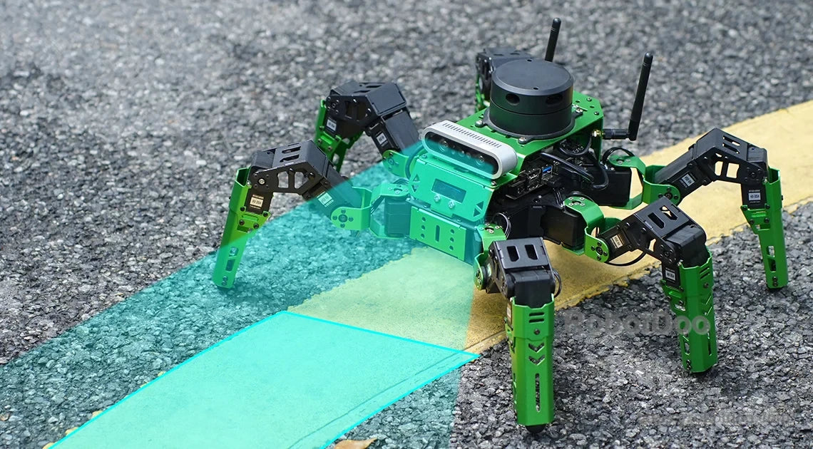 JetHexa hexapod following a colored line outdoors with camera-based vision