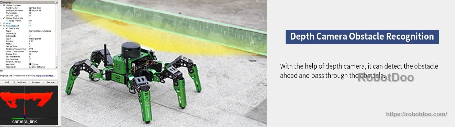 JetHexa robot detecting an obstacle with depth camera recognition overlay