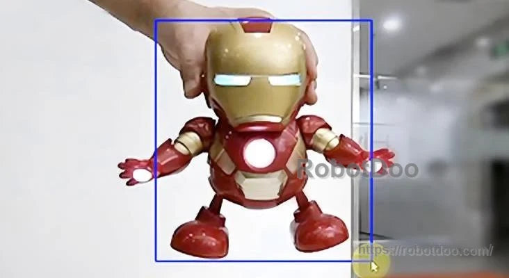 Object detection example with a bounding box around a toy figure