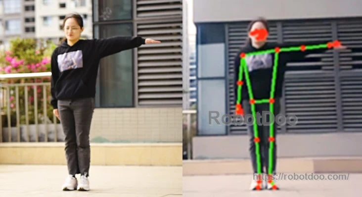 Human pose-estimation example with body landmark tracking outdoors