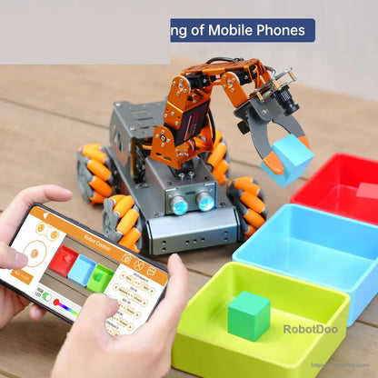 Hiwonder MasterPi AI Vision Robot grasping colored blocks with mobile app control