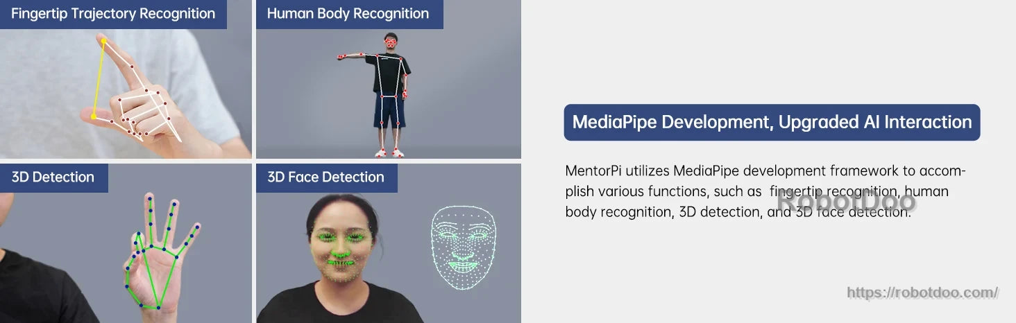 Hiwonder MentorPi T1 Raspberry Pi 5 ROS2 robot AI vision functions including hand, body and face recognition