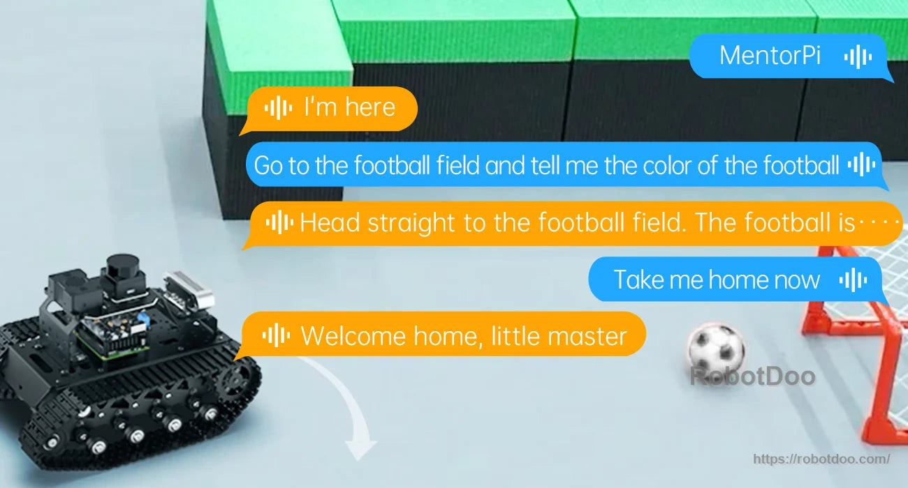 Tracked robot using voice commands in a miniature navigation course