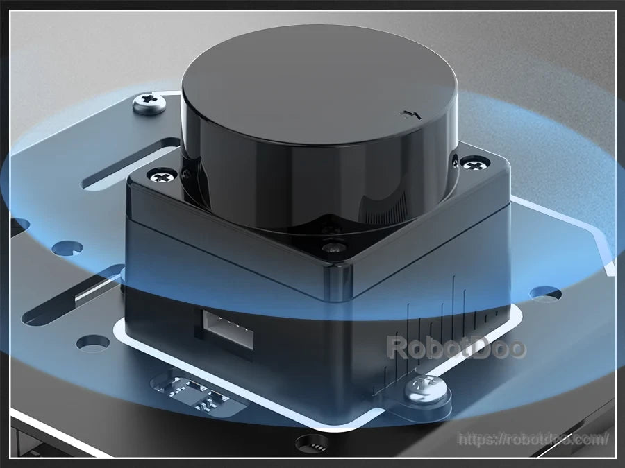 Oradar MS200 LiDAR sensor mounted on the robot's upper metal plate