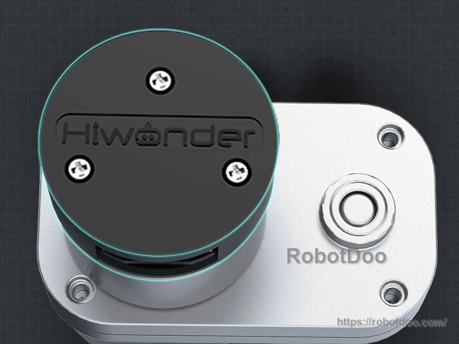 Hiwonder MentorPi T1 robot close-up with round black module on a silver mounting plate and bearing hub