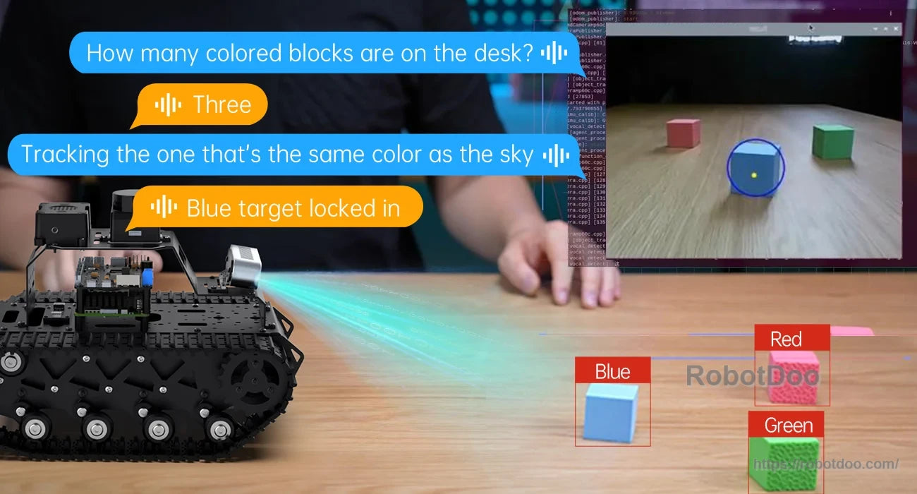 Robot performing color recognition and tracking colored blocks on a tabletop