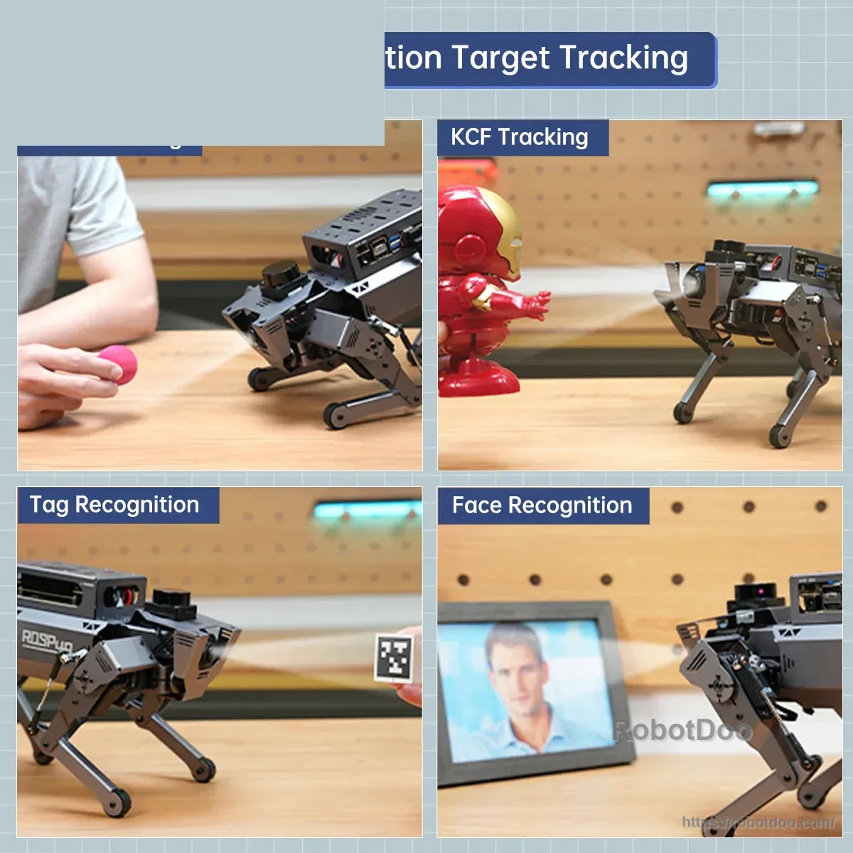 Vision target-tracking examples for color object, KCF object, tag, and face recognition