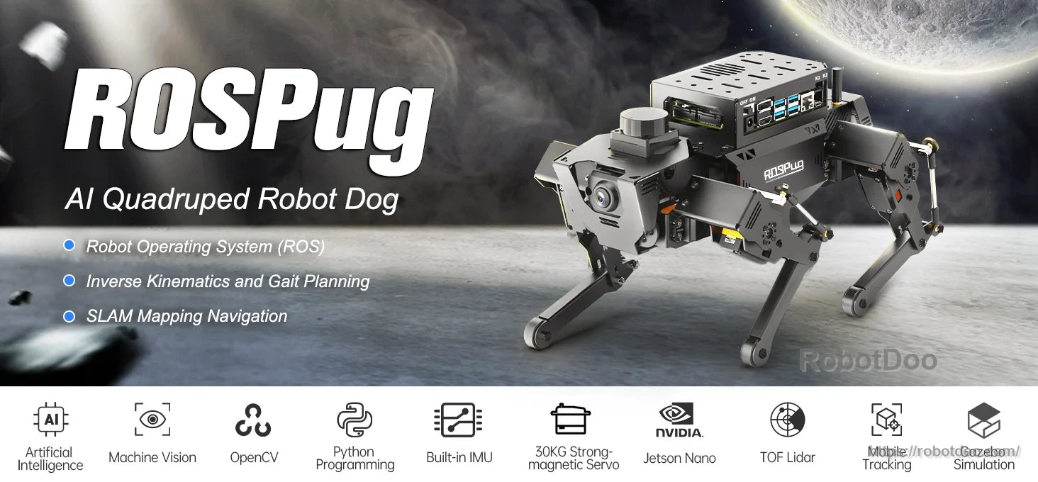 Hiwonder ROSPug 12DOF Quadruped Bionic Robot with ROS, SLAM, vision and simulation features