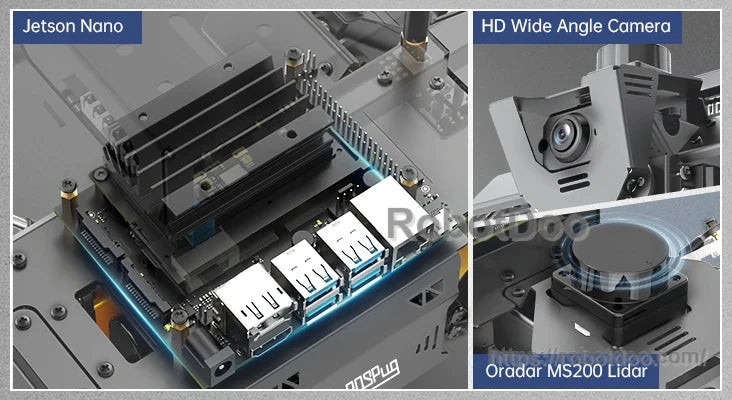 Jetson Nano controller, HD wide-angle camera and TOF lidar installed on ROSPug robot