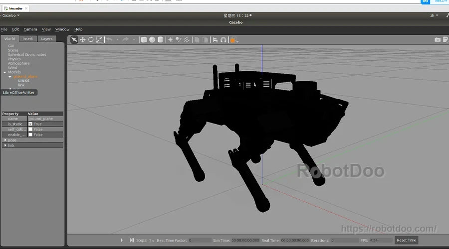 3D CAD view of the Hiwonder ROSPug 12DOF quadruped bionic robot with four articulated legs