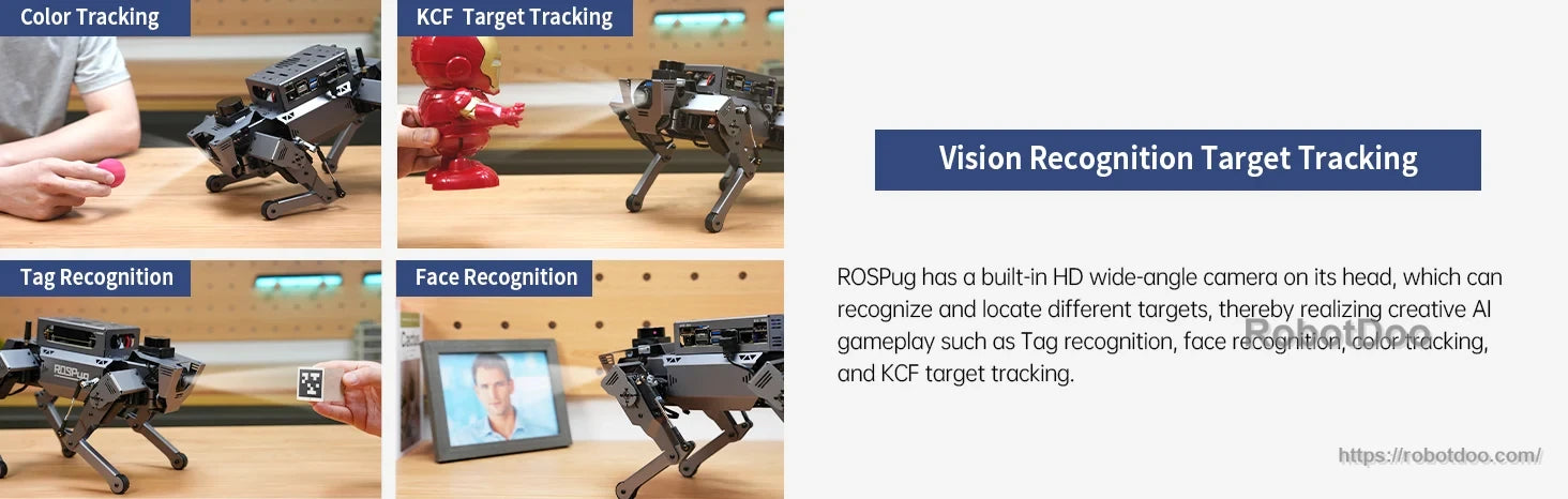ROSPug machine-vision examples for color, tag, face and KCF target tracking