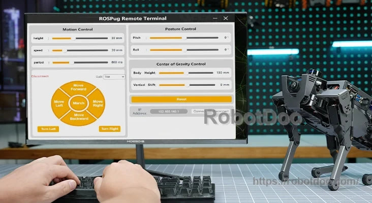ROSPug remote terminal software with motion, posture and center-of-gravity controls