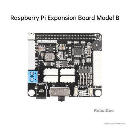 Raspberry Pi 5 expansion board Model B servo driver board, top view with onboard connectors