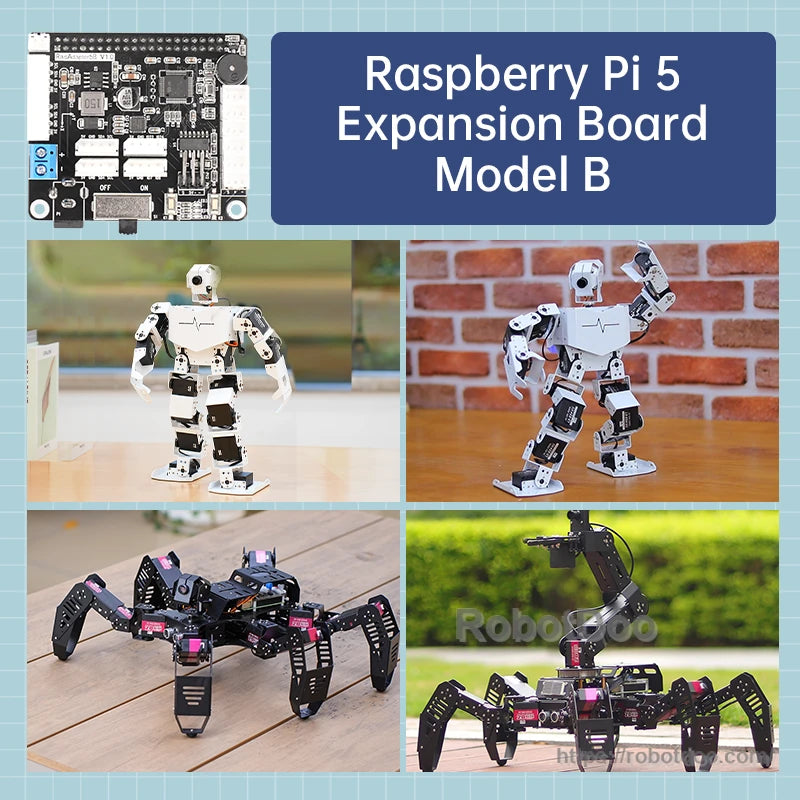 Model B application collage with humanoid robot and quadruped robot examples