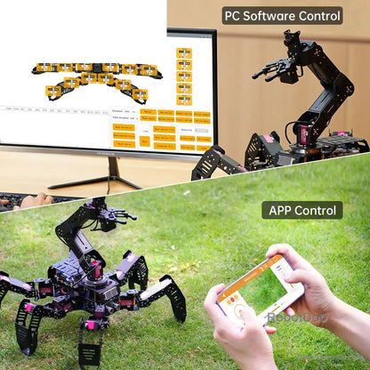 Hexapod robot controlled through PC software and a mobile app