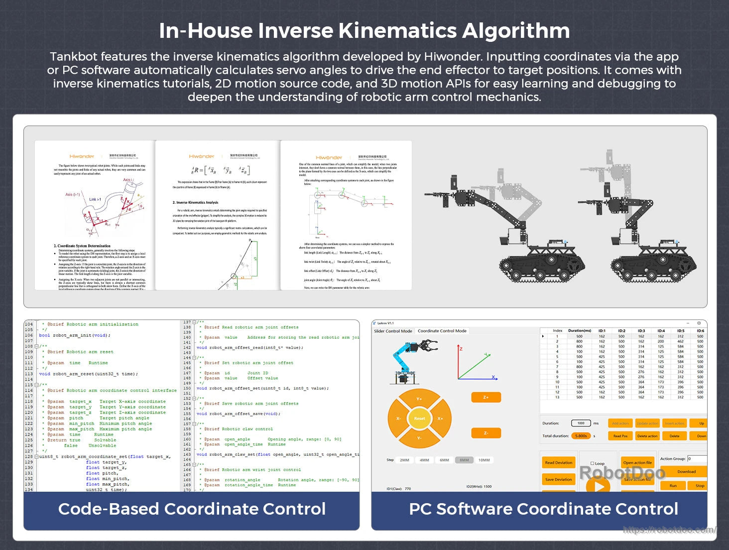 Hiwonder Tankbot ESP32-S3 AI tank robot inverse kinematics interface with code and PC coordinate control