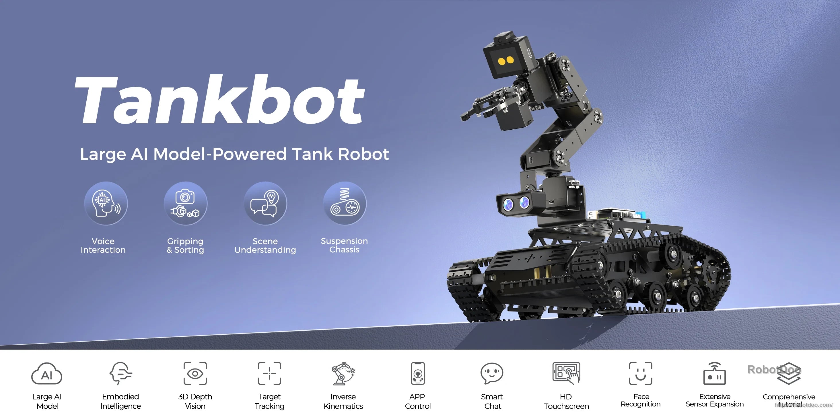 Hiwonder Tankbot ESP32-S3 AI Tank Robot with tracked chassis and 6DOF robotic arm