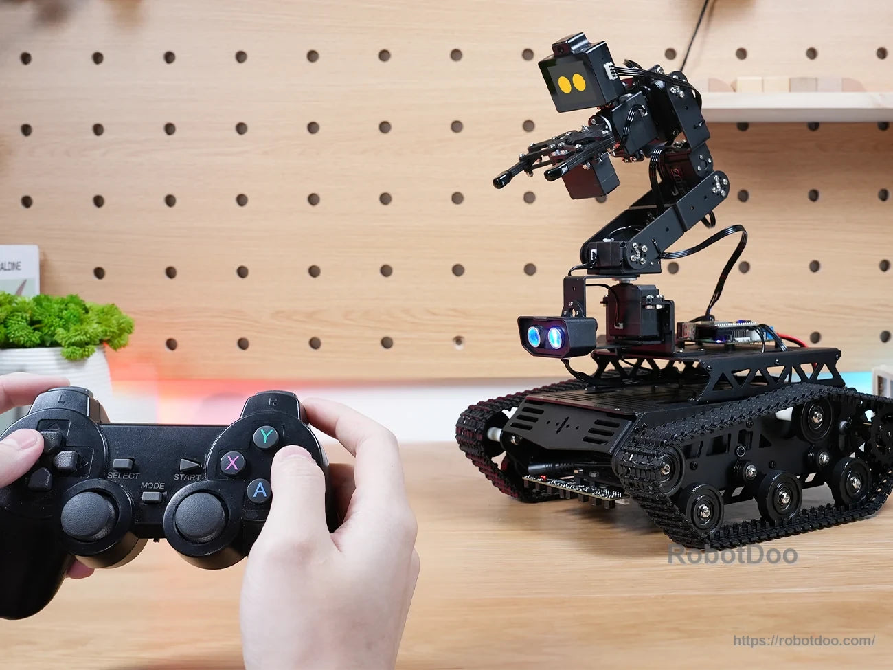 Hiwonder Tankbot ESP32-S3 AI tank robot with tracked chassis, robotic arm, camera module and wireless controller