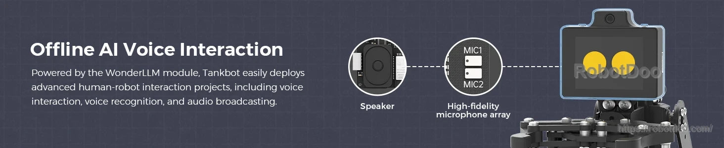 Hiwonder Tankbot ESP32-S3 AI tank robot with speaker and high-fidelity microphone array for offline voice interaction