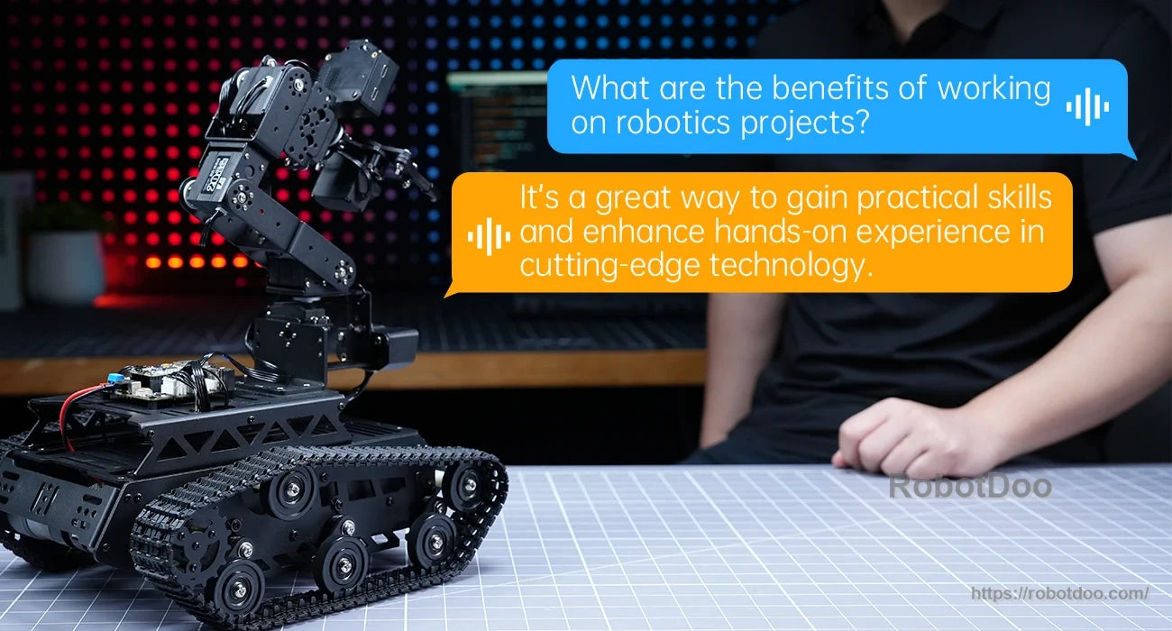 Tankbot robotic arm and tracked base used for hands-on robotics learning