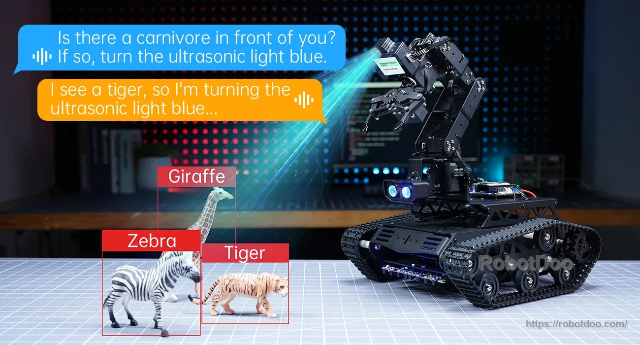 Tankbot using camera-based animal recognition with color-coded target boxes