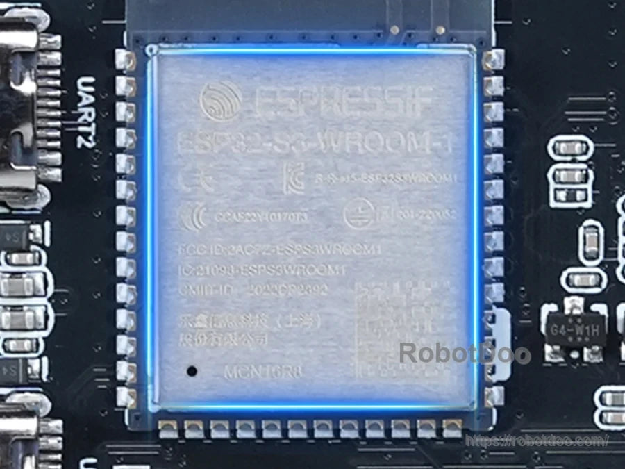 Close-up of the ESP32-S3 module installed on the Tankbot control board