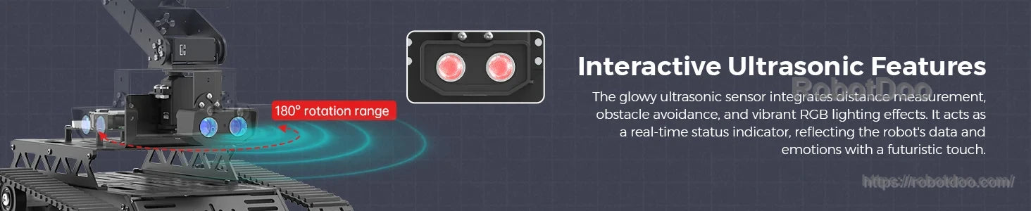 Hiwonder Tankbot ESP32-S3 AI tank robot with ultrasonic sensor obstacle-detection range graphic