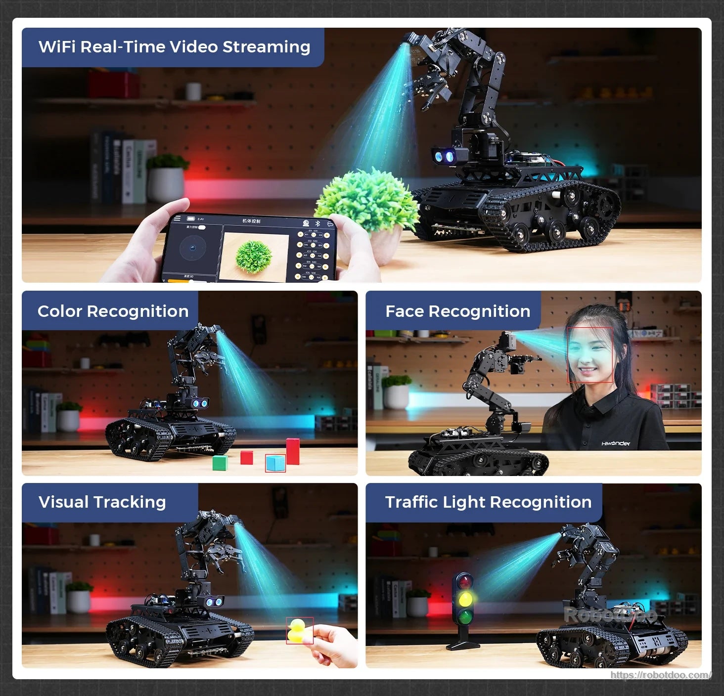 Hiwonder Tankbot ESP32-S3 AI tracked robot with camera arm, WiFi video streaming and recognition modes