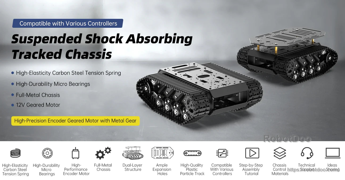 Hiwonder suspended shock absorbing tracked chassis smart car base with 12V Hall encoder DC gear motors