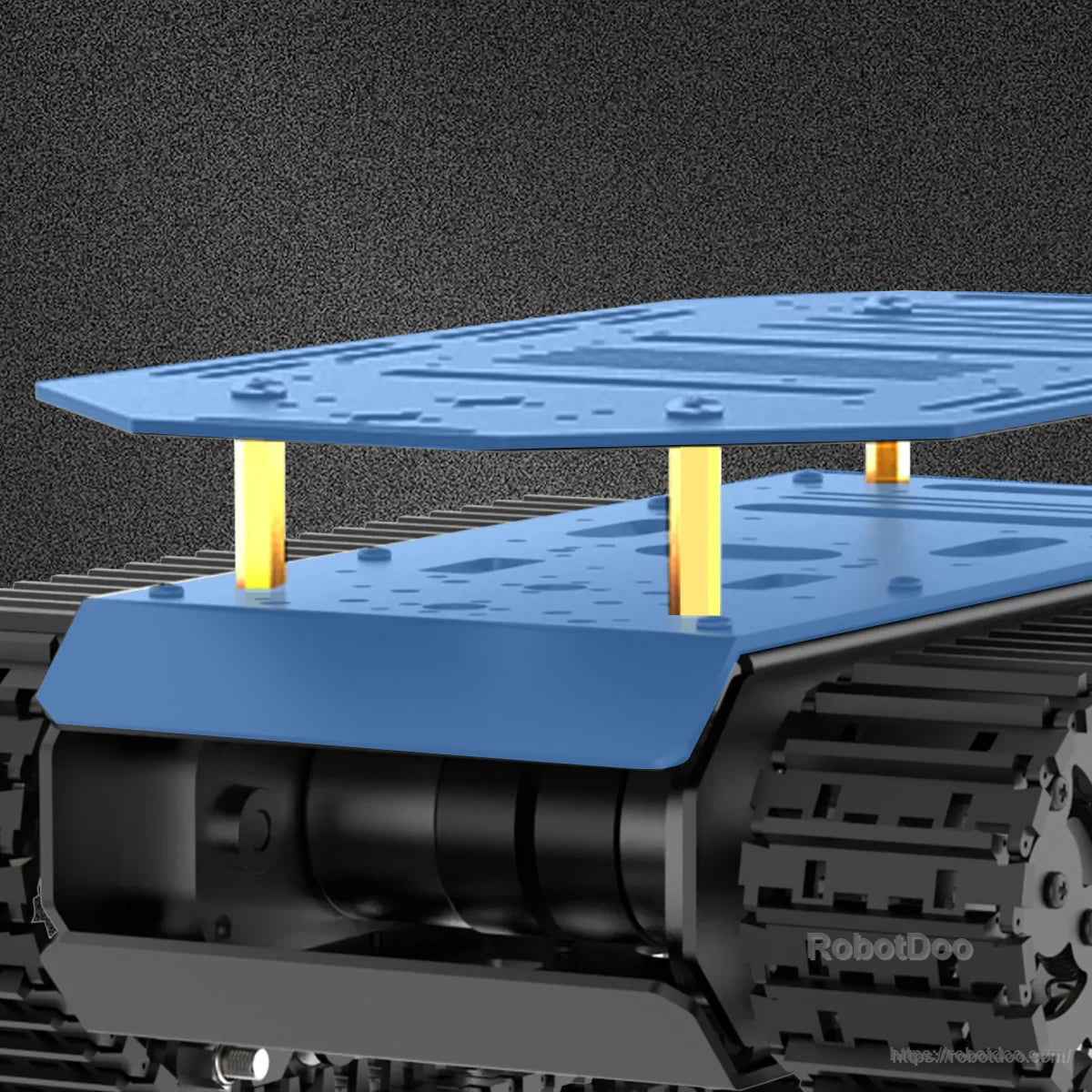 Dual-layer chassis plate layout with standoffs, creating space for battery and controller mounting