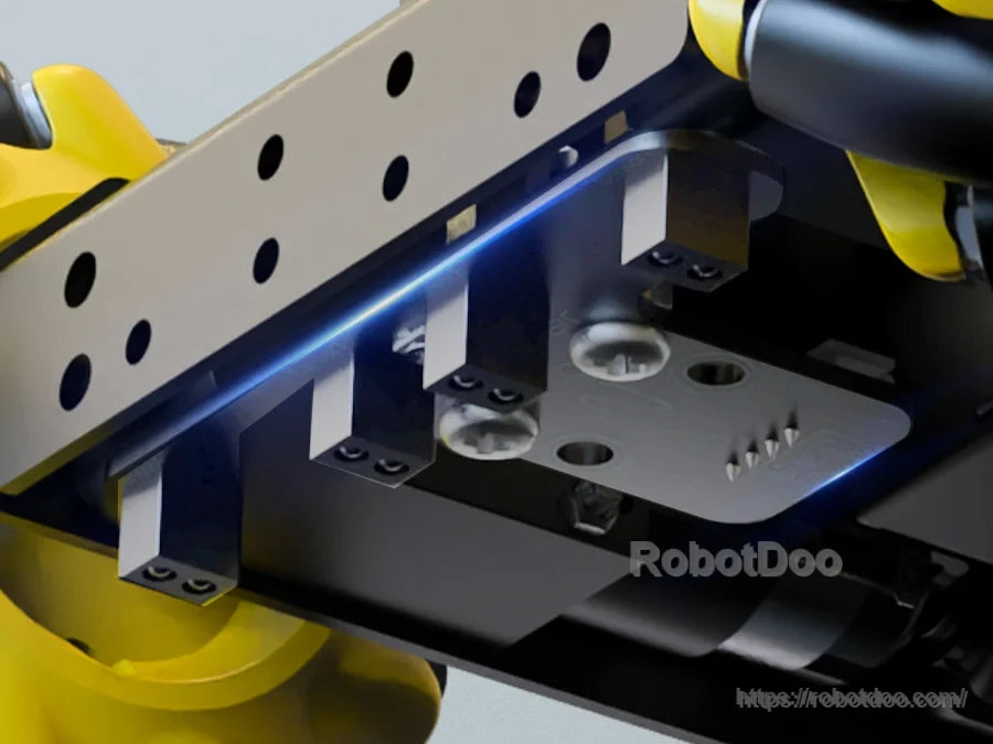 Close-up of the miniAuto four-channel infrared line follower beneath the chassis