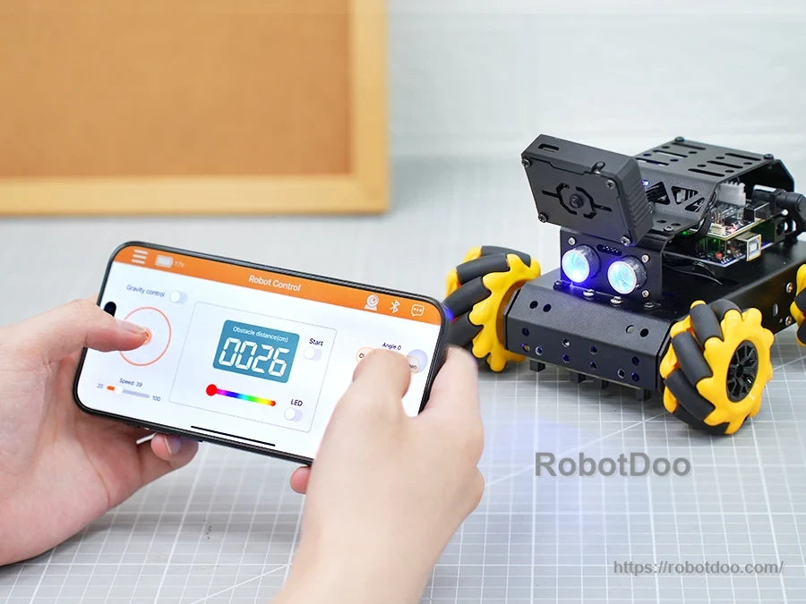 Hiwonder miniAuto robot controlled from a smartphone app over Bluetooth