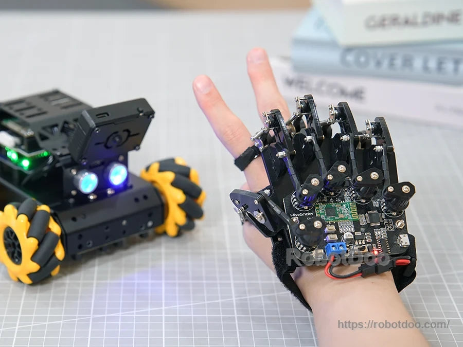 miniAuto robot with optional wireless glove controller for gesture control