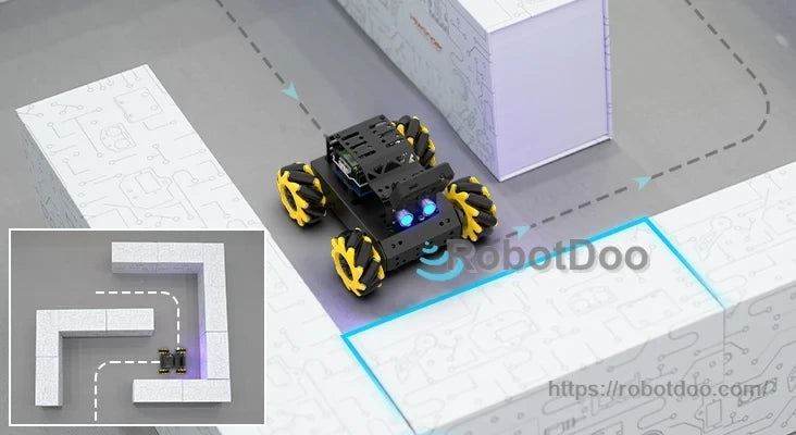 miniAuto robot navigating a marked course with line-following guidance