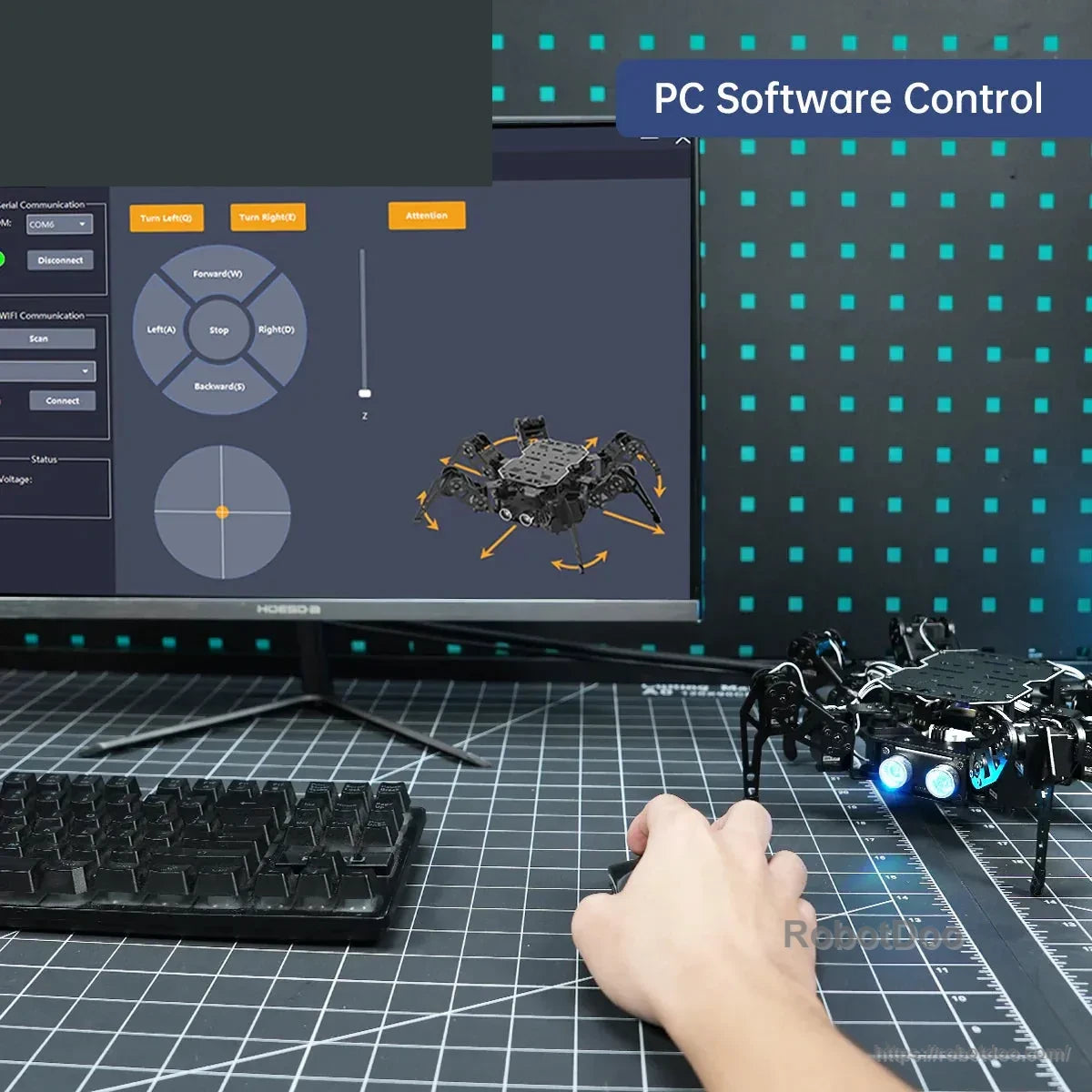 PC software control interface for operating the hexapod robot at a desktop