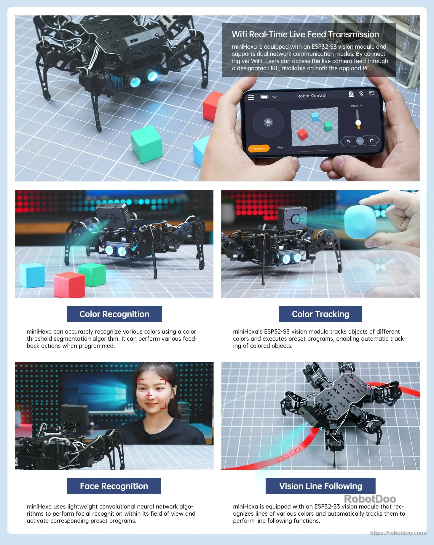 AI vision functions for color recognition, color tracking, face recognition, and line following