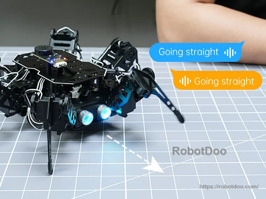 miniHexa robot responding to a voice command to move straight