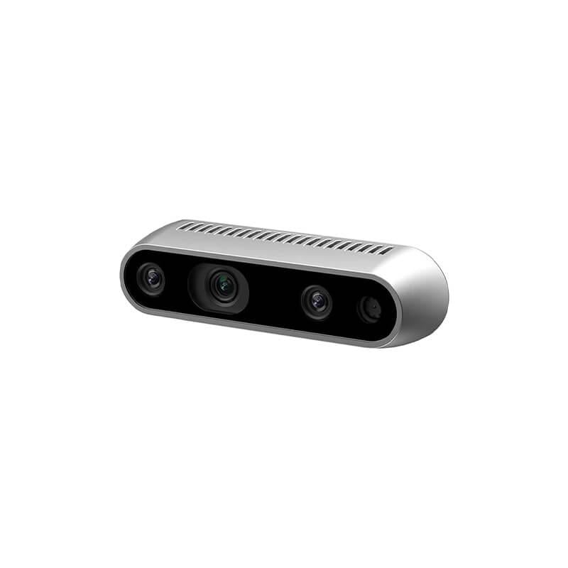 Angled view of Intel RealSense D435if stereo depth camera showing front sensor array and housing