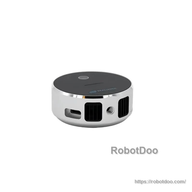 Side/bottom view of RealSense L515 showing USB-C port, ventilation grills, and tripod mount thread