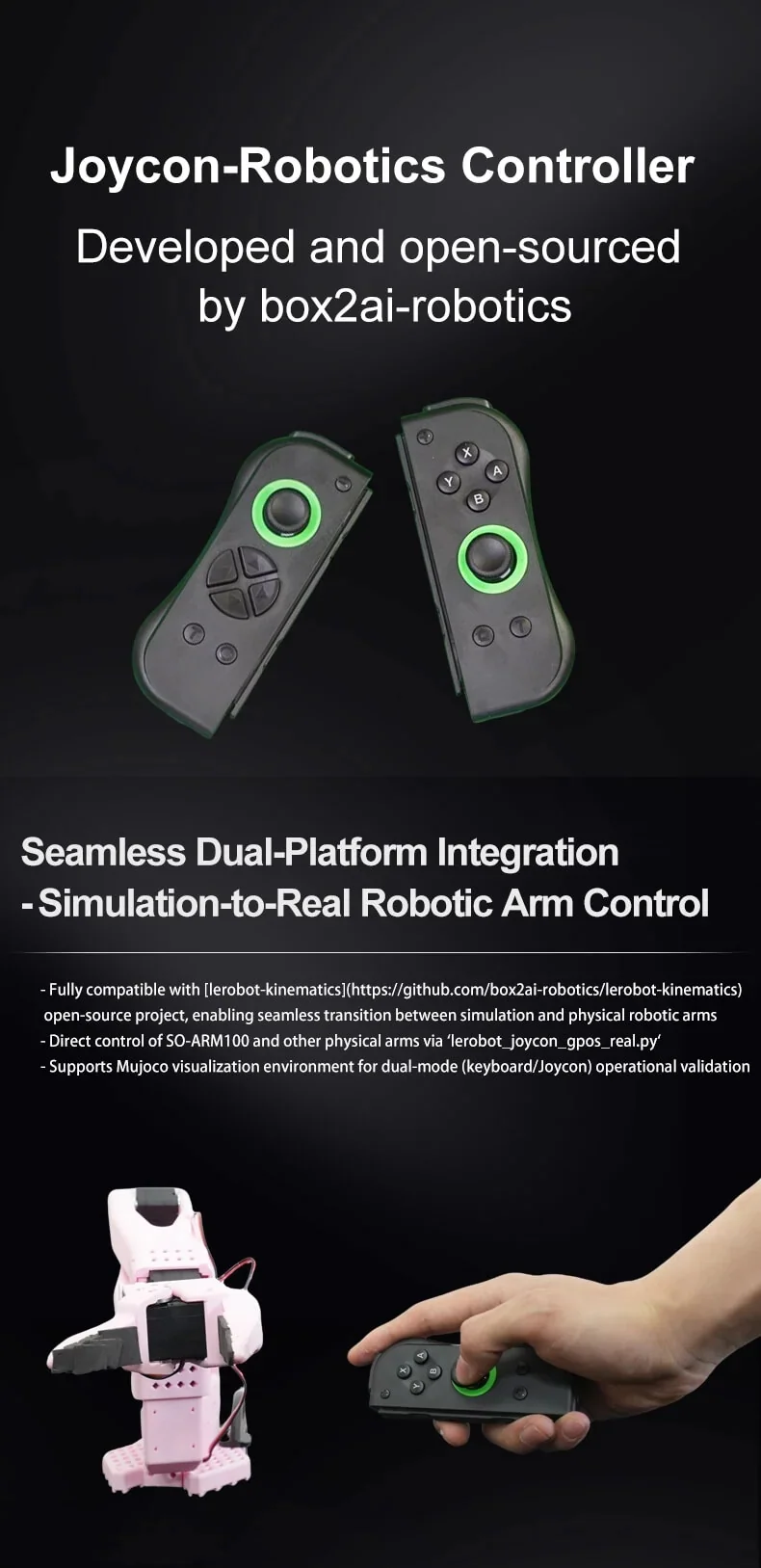 box2ai-robotics Joycon-Robotics Controller (LeRobot) for simulation-to-real robotic arm control