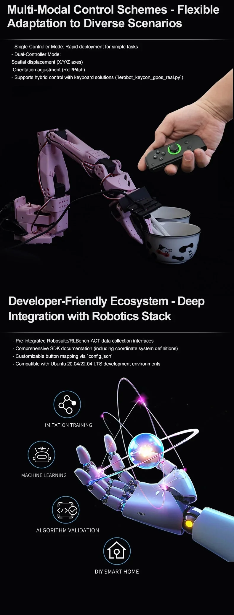 Multi-modal Joy-Con control for robotic arm teleoperation and developer-friendly robotics stack integration