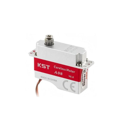 KST A08 Coreless Servo Motor micro servo, metal case with red KST label and output spline gear