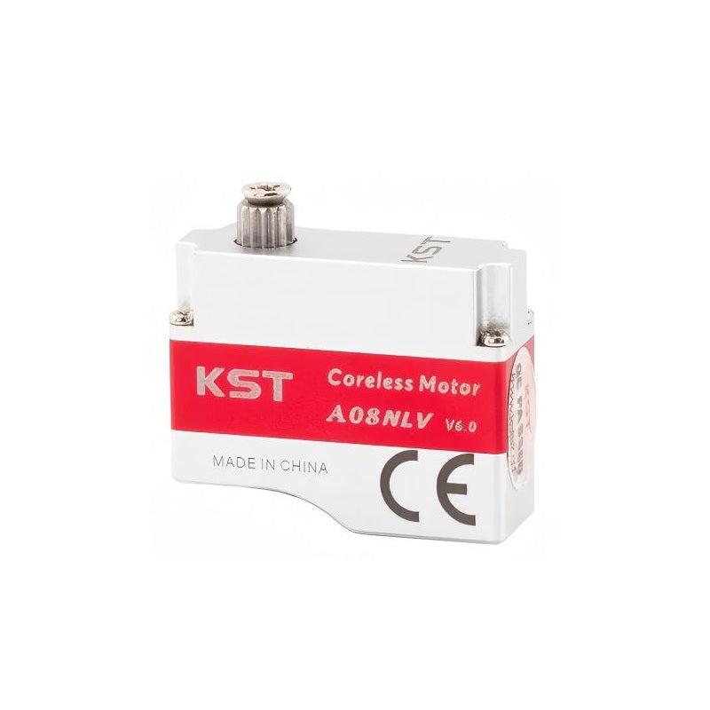 KST A08-LV V6.0 coreless micro servo motor, metal case with A08NLV label and output spline