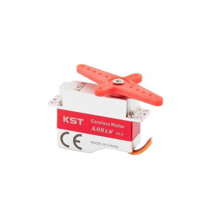 KST A08-LV V6.0 micro servo with installed servo horn, metal case and mounting tabs