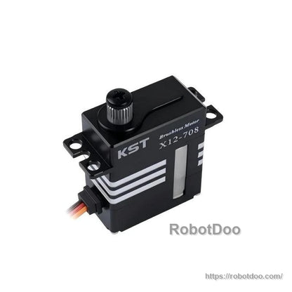 Top-angle view showing spline shaft, mounting tabs, and 3-wire lead on the micro servo