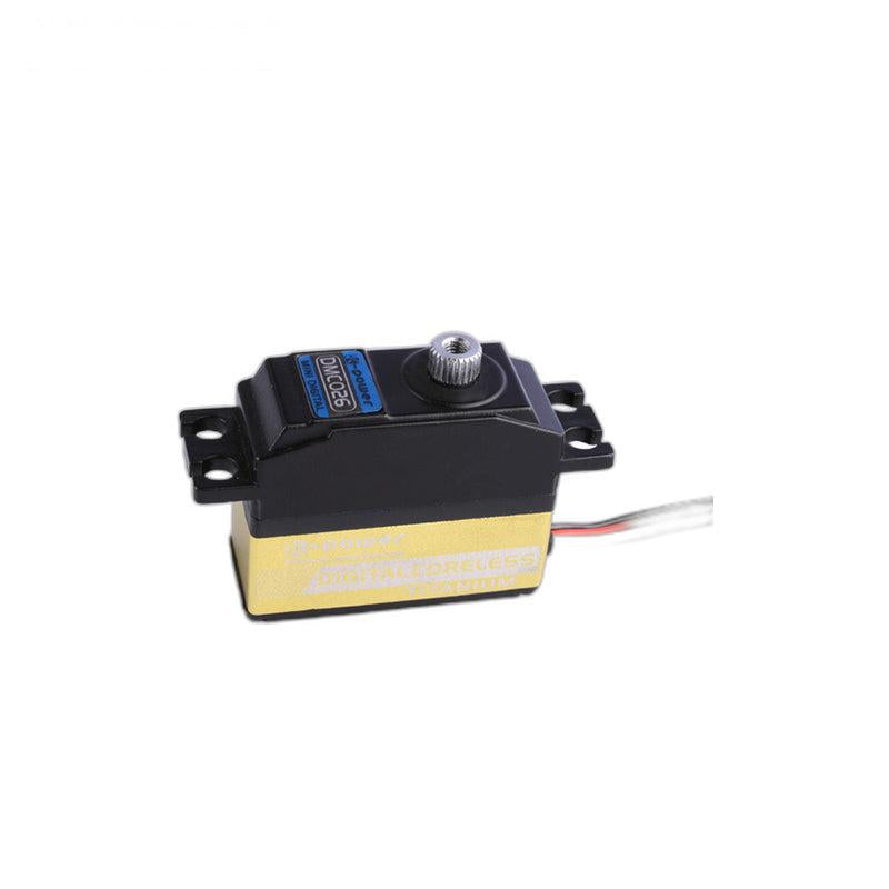 Kpower DMC026 digital coreless servo motor, angled top view with metal spline output shaft