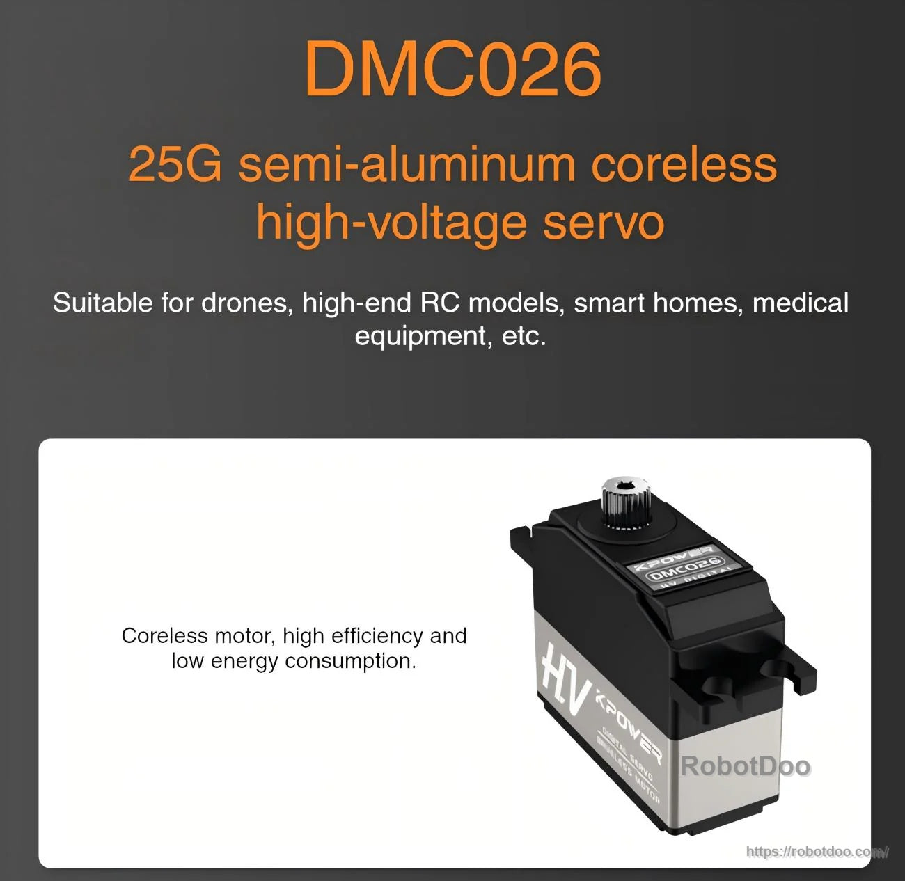 Kpower DMC026 25 g semi‑aluminum coreless “high‑voltage” digital servo promotional graphic