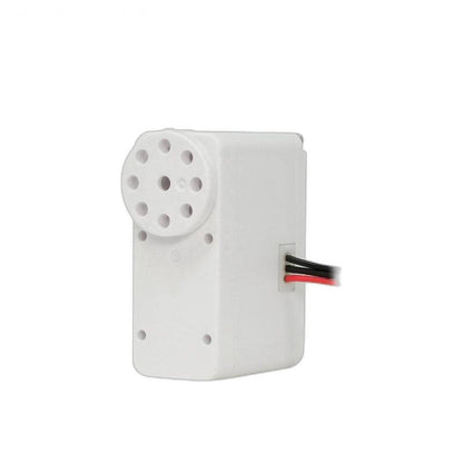 Kpower EM3 Servo Motor main view, white micro servo with round output horn plate and 3-wire lead