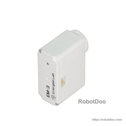 Kpower EM3 Servo Motor labeled EM3-7 on housing, angled view with side connector opening