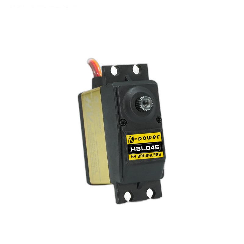 Front view of Kpower HBL045 servo showing 25T output spline and mounting ears, HV brushless label